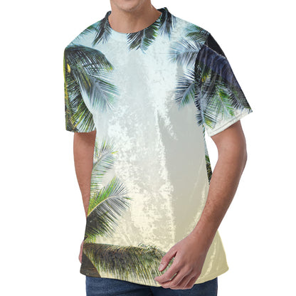 Vintage Coconut Tree Print Men's Velvet T-Shirt