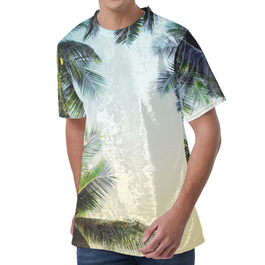 Vintage Coconut Tree Print Men's Velvet T-Shirt