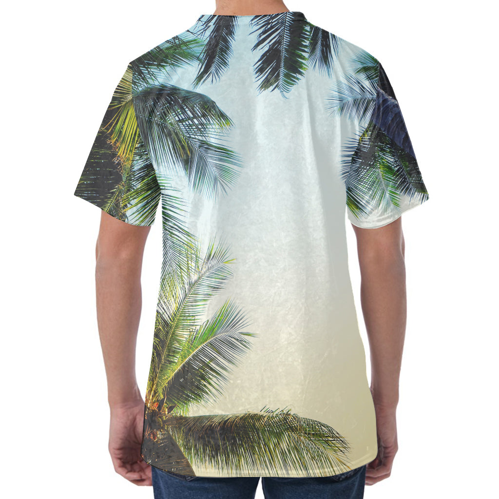 Vintage Coconut Tree Print Men's Velvet T-Shirt