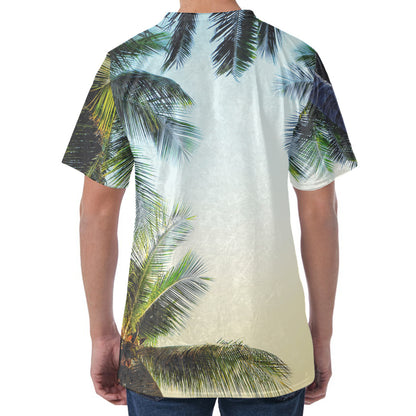 Vintage Coconut Tree Print Men's Velvet T-Shirt