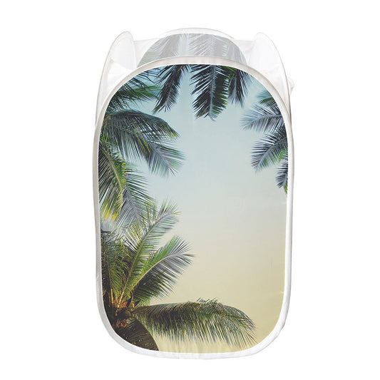 Vintage Coconut Tree Print Mesh Laundry Hamper