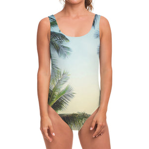 Vintage Coconut Tree Print One Piece Swimsuit