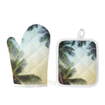 Vintage Coconut Tree Print Oven Mitt And Pot Holder Set