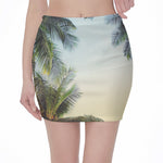 Vintage Coconut Tree Print Pencil Mini Skirt