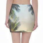 Vintage Coconut Tree Print Pencil Mini Skirt