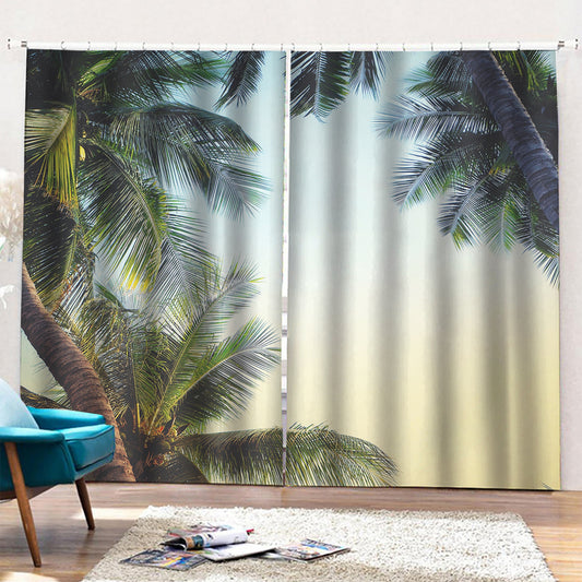 Vintage Coconut Tree Print Pencil Pleat Curtains