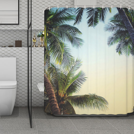 Vintage Coconut Tree Print Polyester Shower Curtain