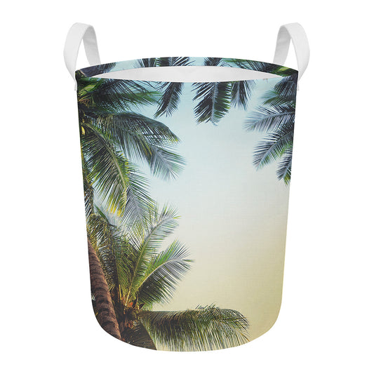 Vintage Coconut Tree Print Round Laundry Basket