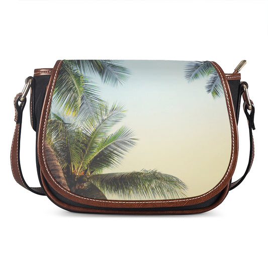 Vintage Coconut Tree Print Saddle Bag