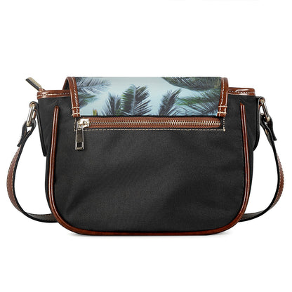 Vintage Coconut Tree Print Saddle Bag