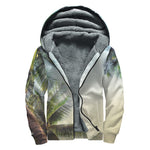 Vintage Coconut Tree Print Sherpa Lined Zip Up Hoodie