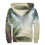 Vintage Coconut Tree Print Sherpa Lined Zip Up Hoodie