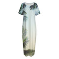 Vintage Coconut Tree Print Short Sleeve Long Nightdress