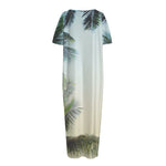 Vintage Coconut Tree Print Short Sleeve Long Nightdress