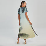 Vintage Coconut Tree Print Short Sleeve Maxi Dress