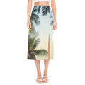 Vintage Coconut Tree Print Side Slit Midi Skirt