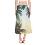 Vintage Coconut Tree Print Side Slit Midi Skirt