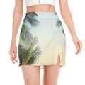 Vintage Coconut Tree Print Side Slit Mini Skirt
