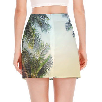 Vintage Coconut Tree Print Side Slit Mini Skirt