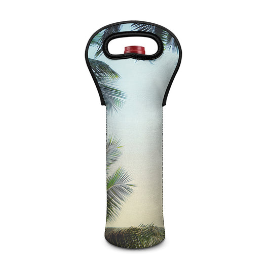 Vintage Coconut Tree Print Single Neoprene Wine Tote