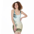 Vintage Coconut Tree Print Sleeveless Bodycon Dress