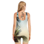 Vintage Coconut Tree Print Sleeveless One Piece Swimsuit