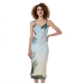 Vintage Coconut Tree Print Slim Fit Midi Cami Dress