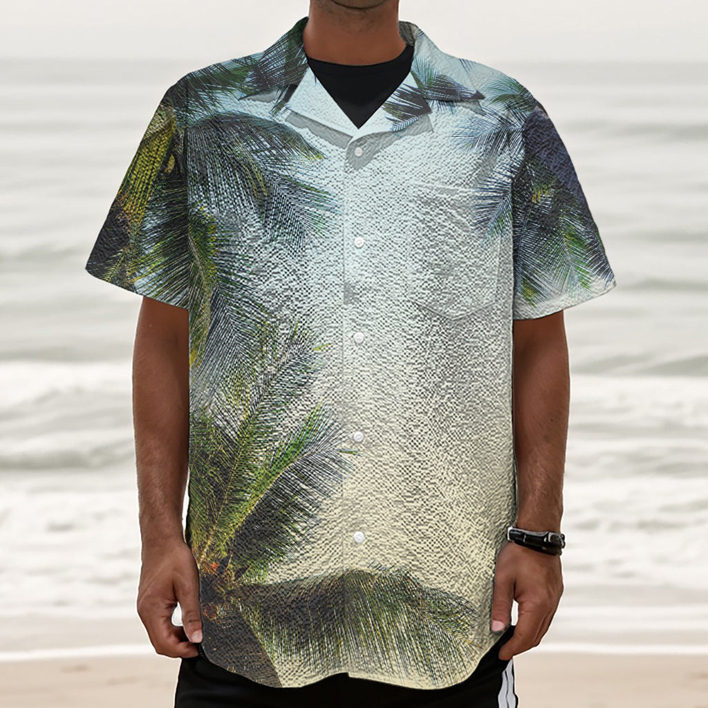 Vintage Coconut Tree Print Textured Short Sleeve Shirt