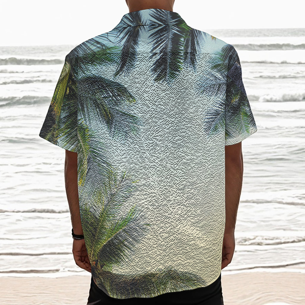 Vintage Coconut Tree Print Textured Short Sleeve Shirt