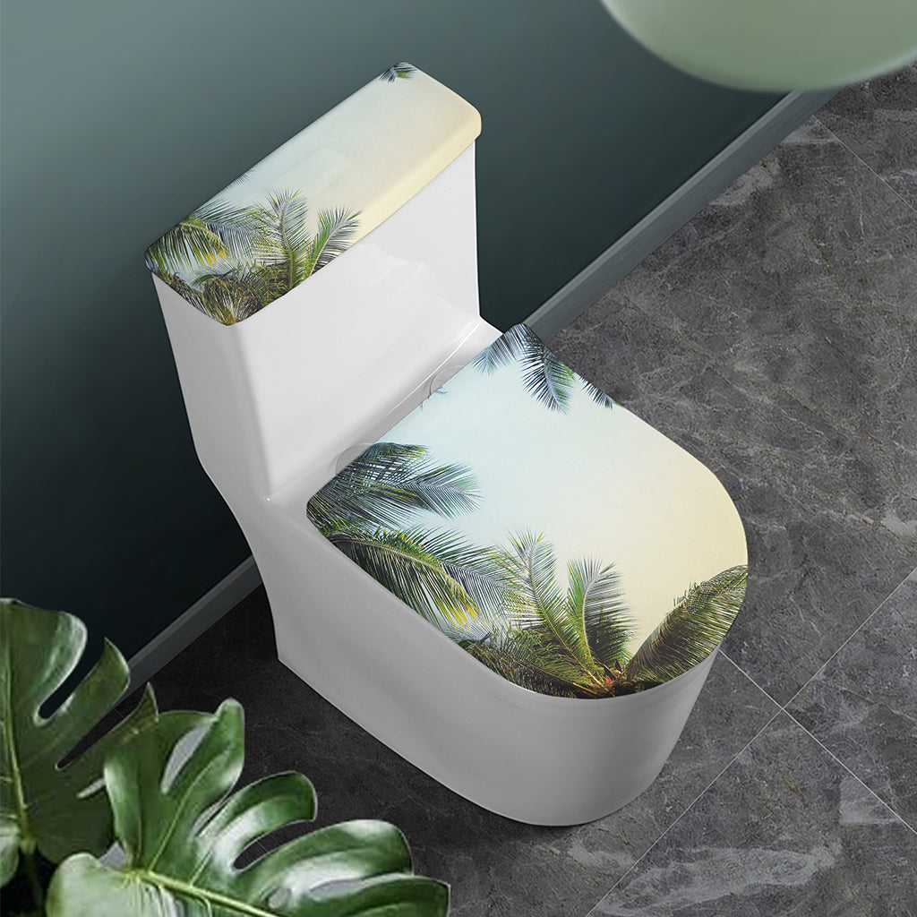 Vintage Coconut Tree Print Toilet Lid And Tank Cover Set