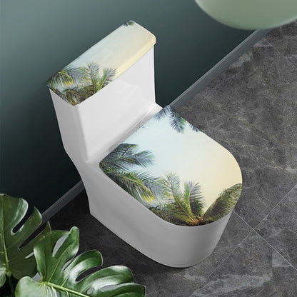 Vintage Coconut Tree Print Toilet Lid And Tank Cover Set