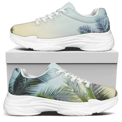 Vintage Coconut Tree Print White Chunky Shoes