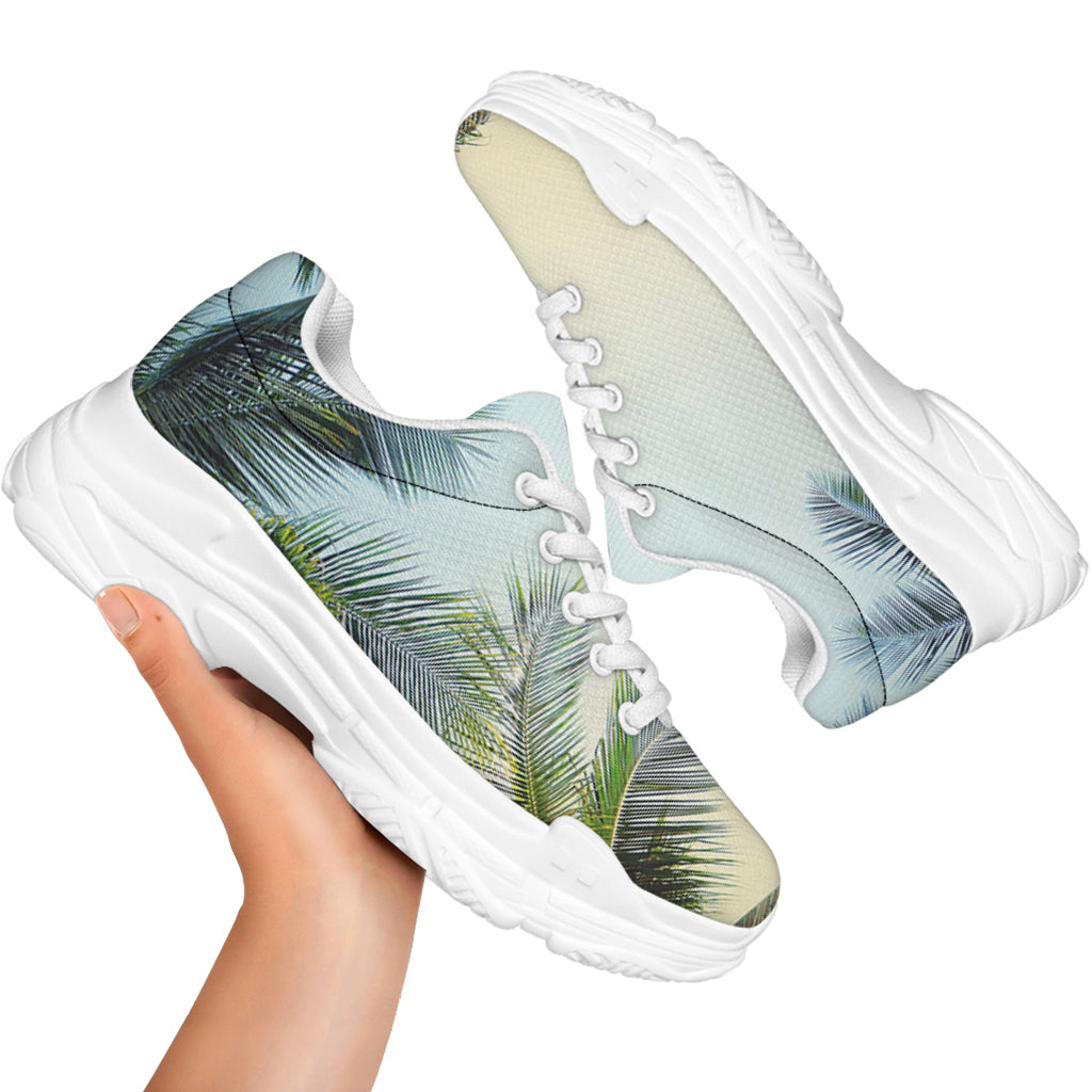 Vintage Coconut Tree Print White Chunky Shoes