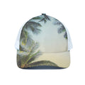 Vintage Coconut Tree Print White Mesh Trucker Hat