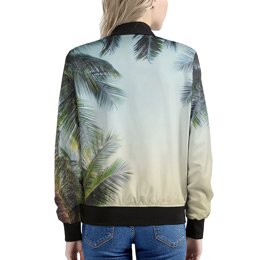Vintage Coconut Tree Print Women's Bomber Jacket
