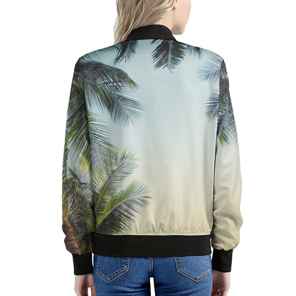 Vintage Coconut Tree Print Women's Bomber Jacket