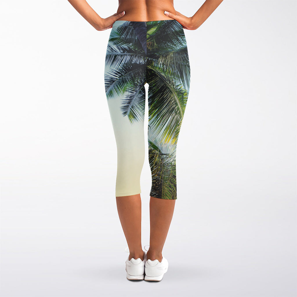 Vintage Coconut Tree Print Women's Capri Leggings