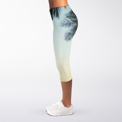 Vintage Coconut Tree Print Women's Capri Leggings