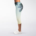 Vintage Coconut Tree Print Women's Capri Leggings