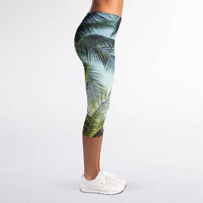 Vintage Coconut Tree Print Women's Capri Leggings