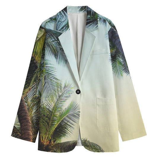 Vintage Coconut Tree Print Women's Cotton Blazer