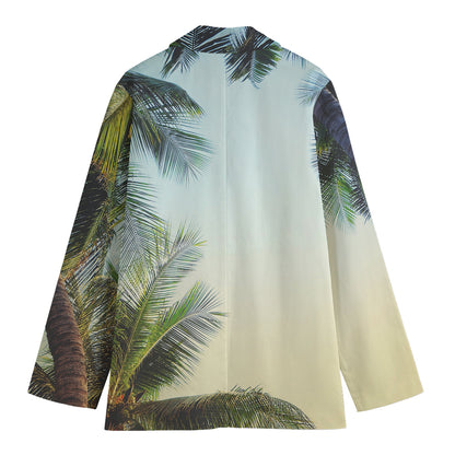 Vintage Coconut Tree Print Women's Cotton Blazer