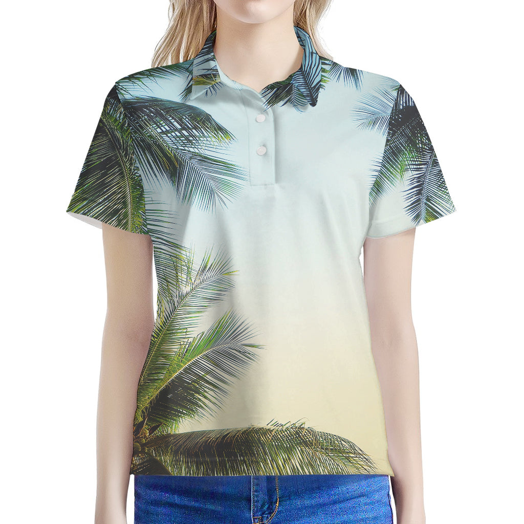 Vintage Coconut Tree Print Women's Polo Shirt