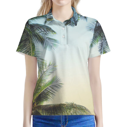 Vintage Coconut Tree Print Women's Polo Shirt