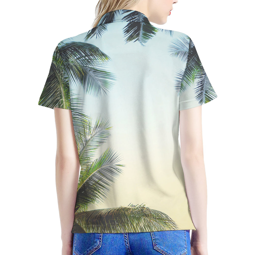 Vintage Coconut Tree Print Women's Polo Shirt