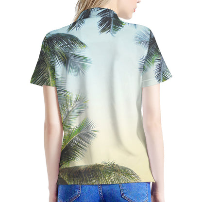 Vintage Coconut Tree Print Women's Polo Shirt