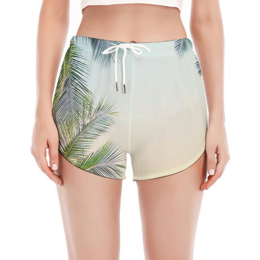 Vintage Coconut Tree Print Women's Split Running Shorts