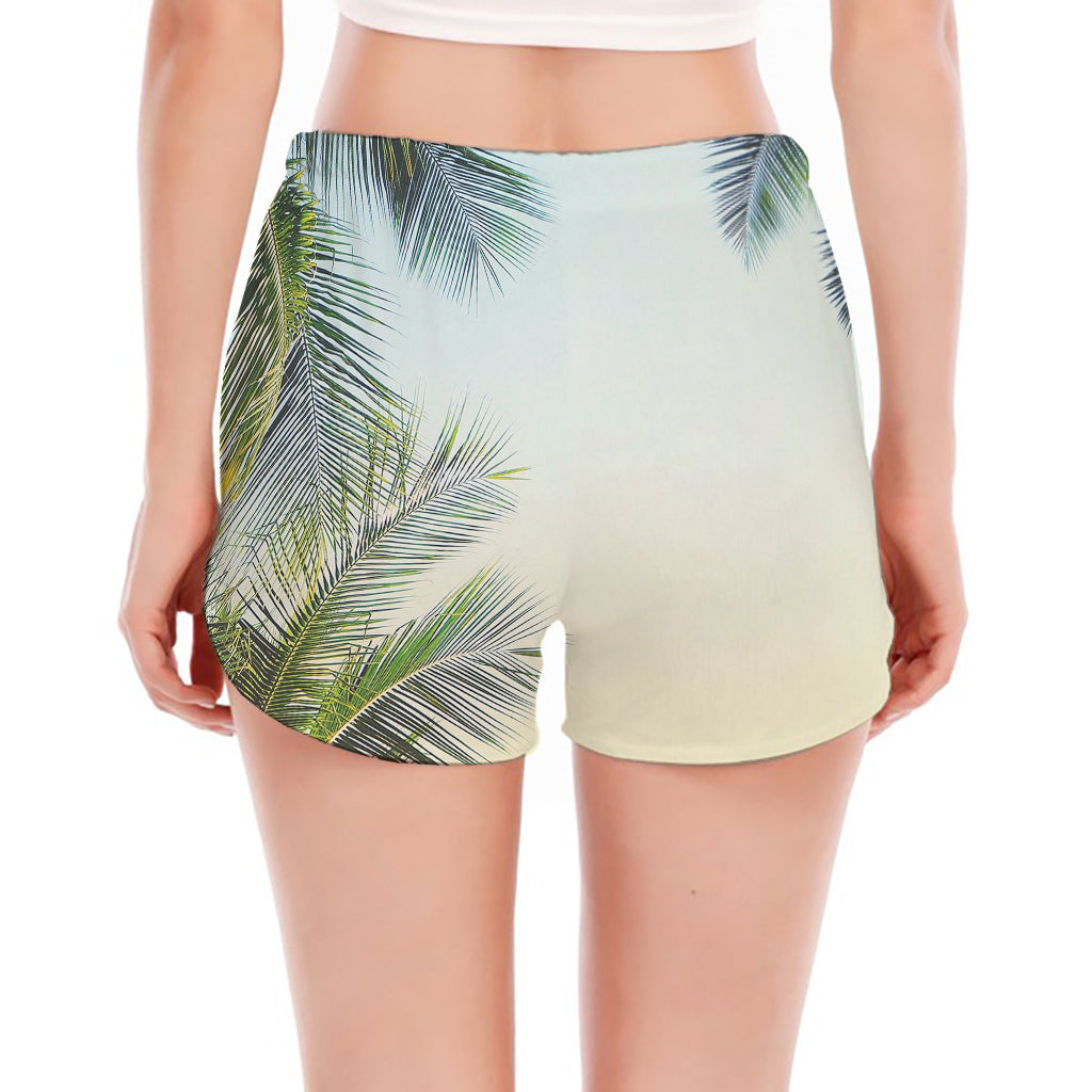 Vintage Coconut Tree Print Women's Split Running Shorts