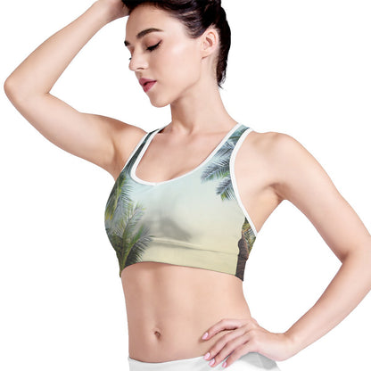 Vintage Coconut Tree Print Women's Sports Bra