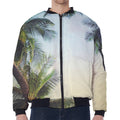 Vintage Coconut Tree Print Zip Sleeve Bomber Jacket